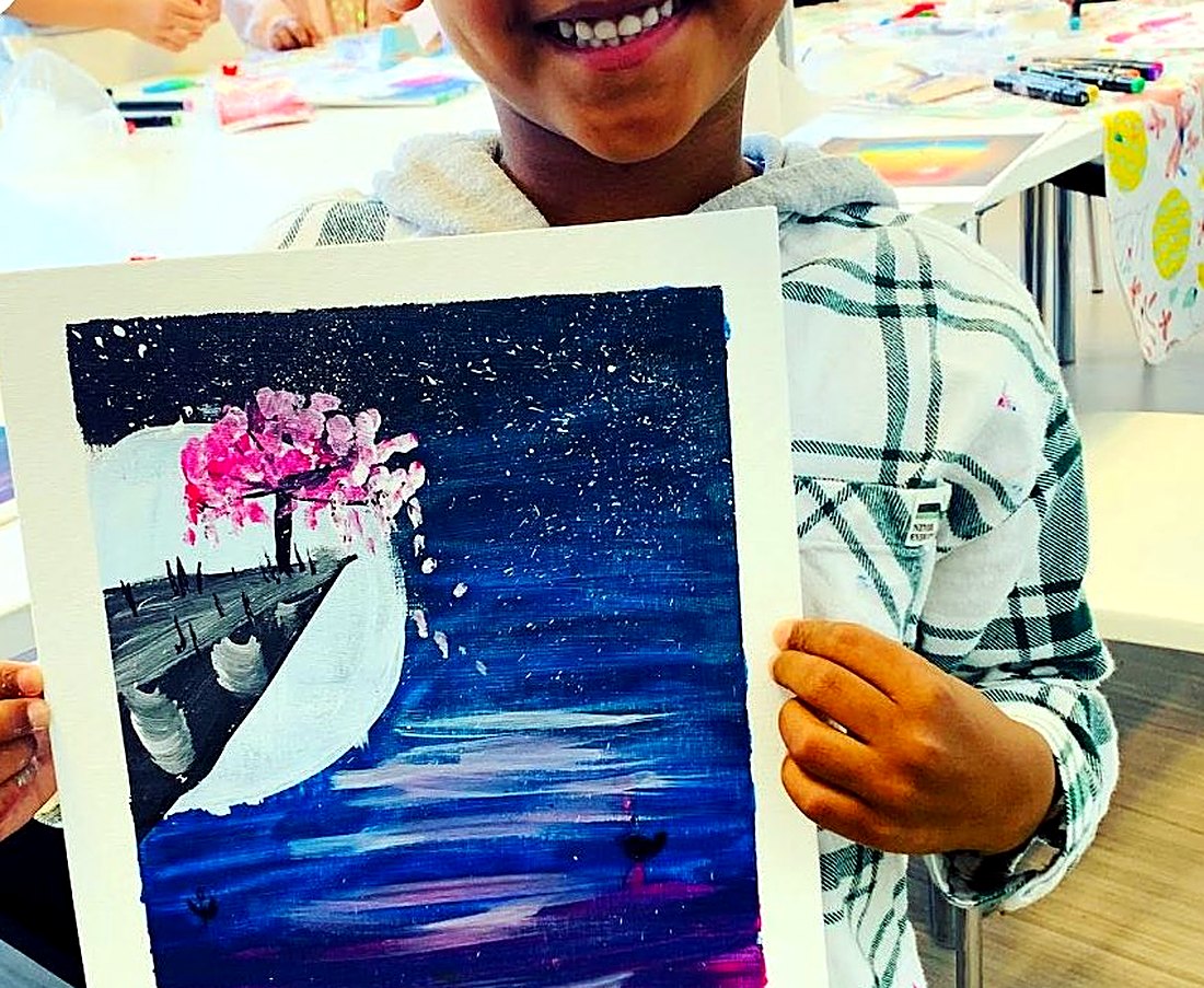 Proud of her night-sky canvas
